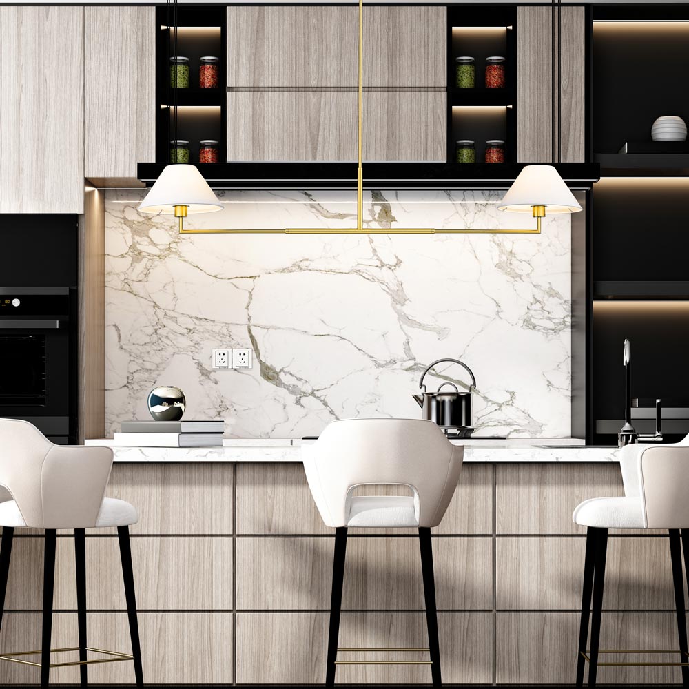 Leila Linear Chandelier in dining room.