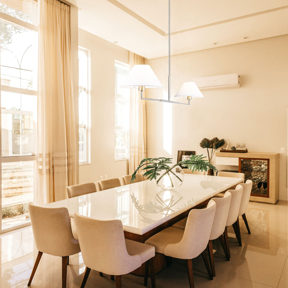 Leila Linear Chandelier in dining room.