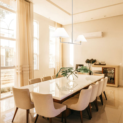 Leila Linear Chandelier in dining room.