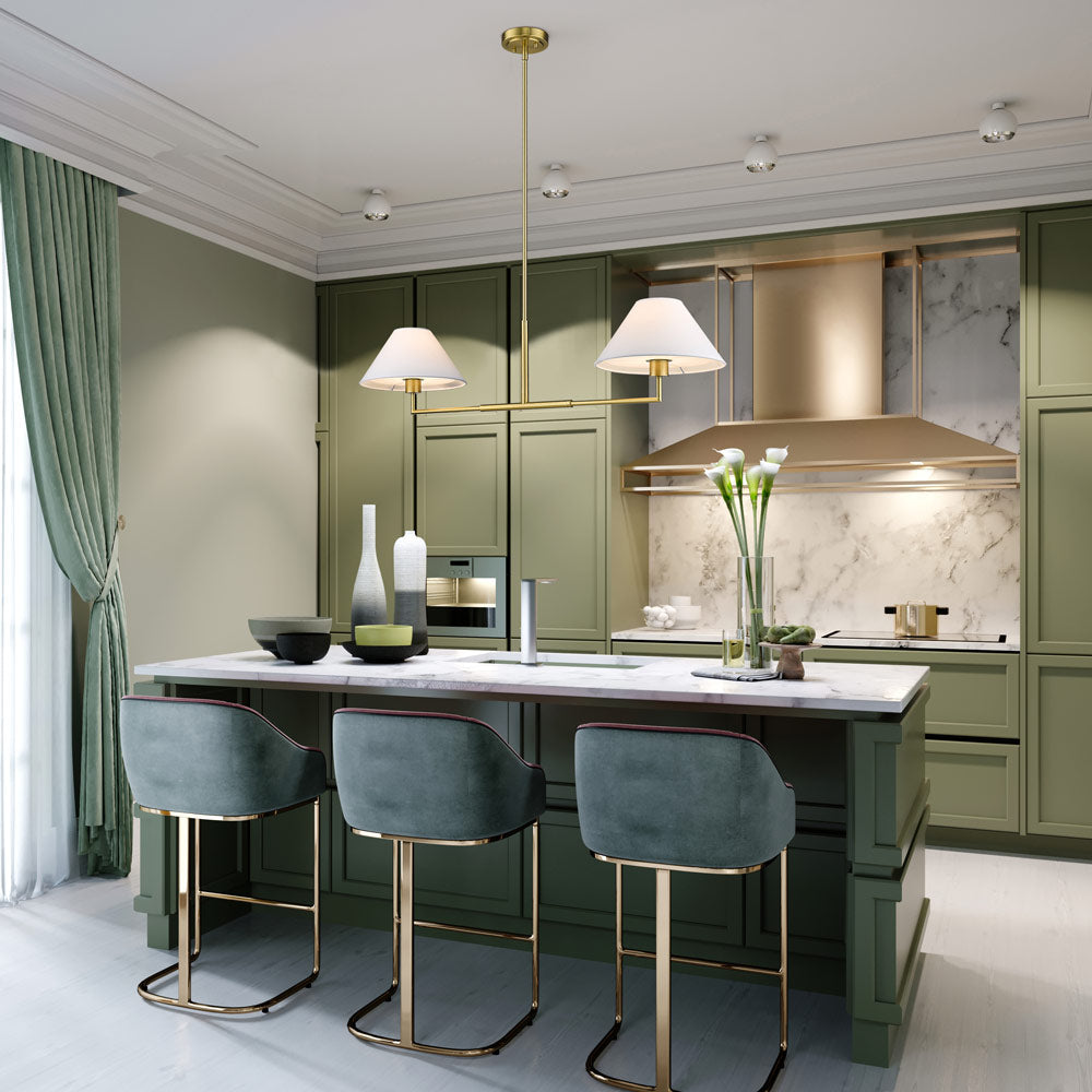 Leila Linear Chandelier in dining room.