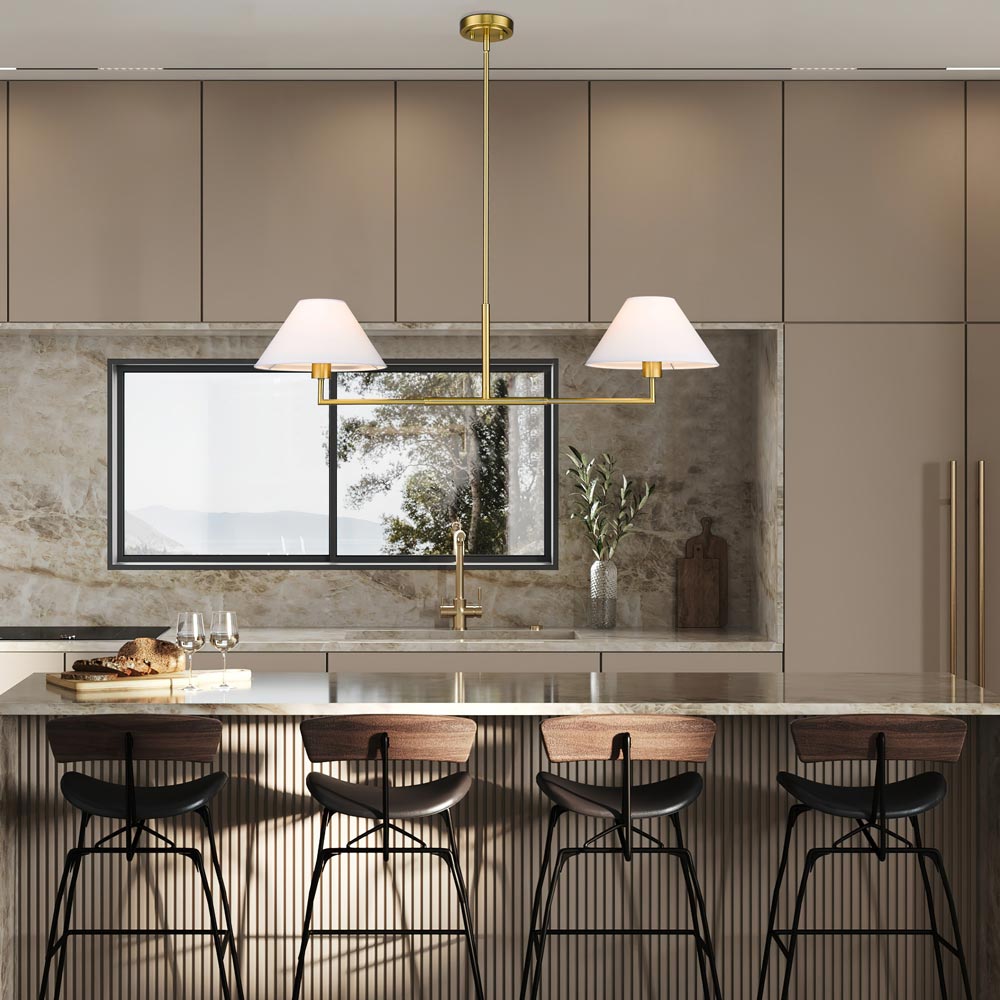 Leila Linear Chandelier in dining room.