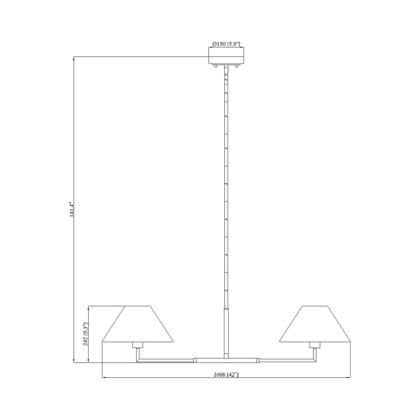 Leila Linear Chandelier - line drawing.