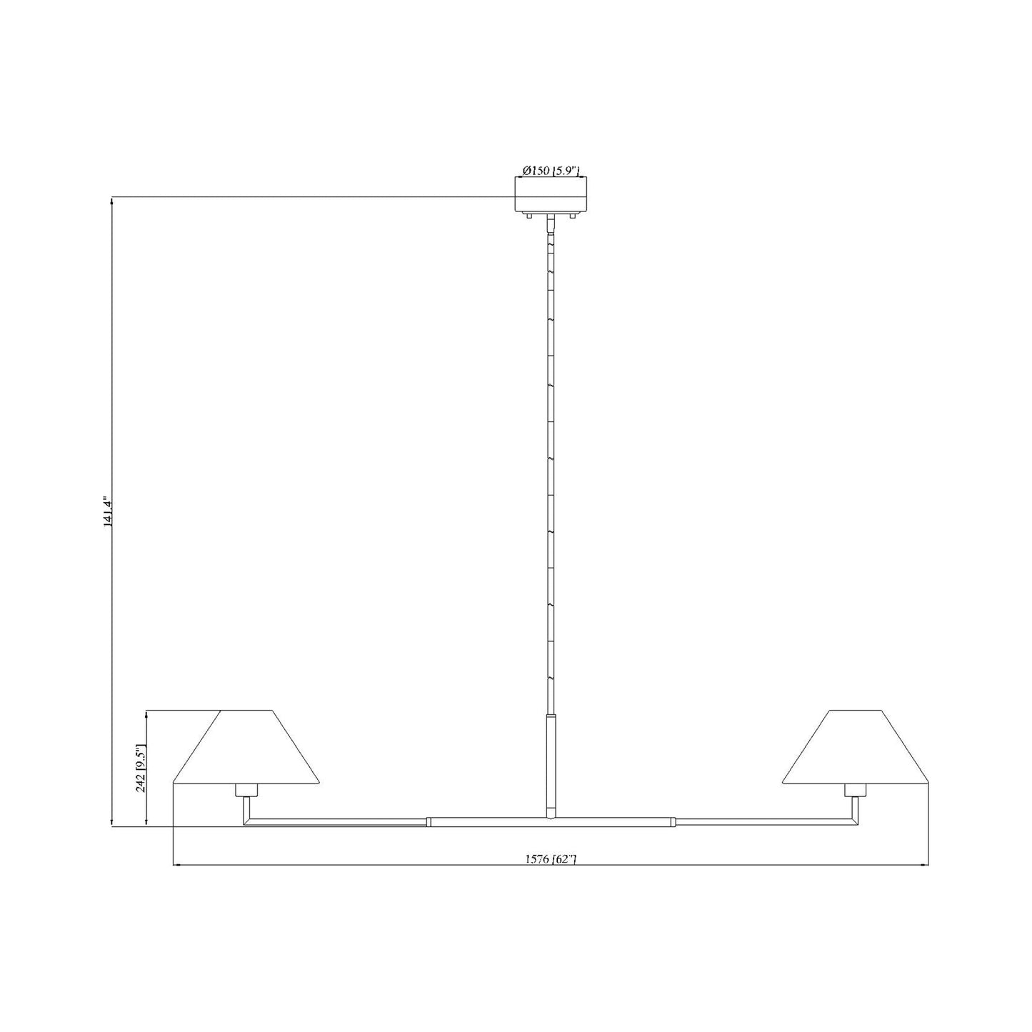 Leila Linear Chandelier - line drawing.
