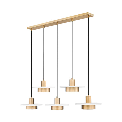 Ludo Linear LED Chandelier in Matte White/Modern Gold (5-Light).