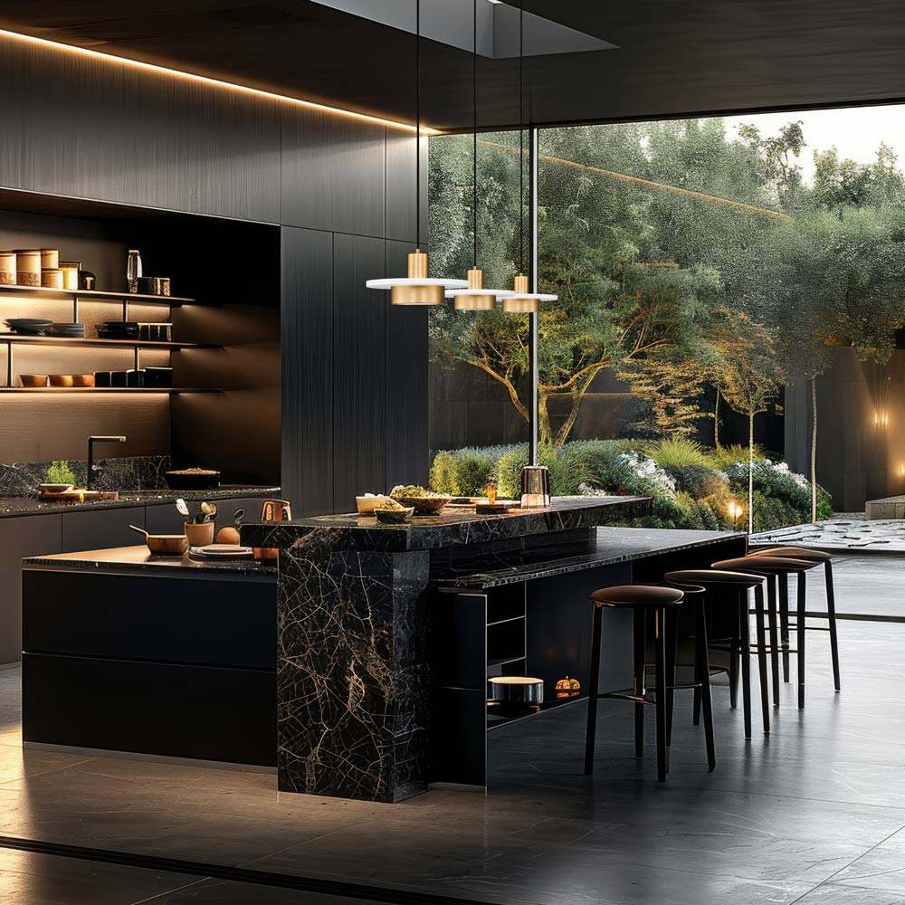 Ludo Linear LED Chandelier in kitchen.