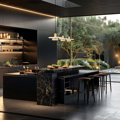 Ludo Linear LED Chandelier in kitchen.