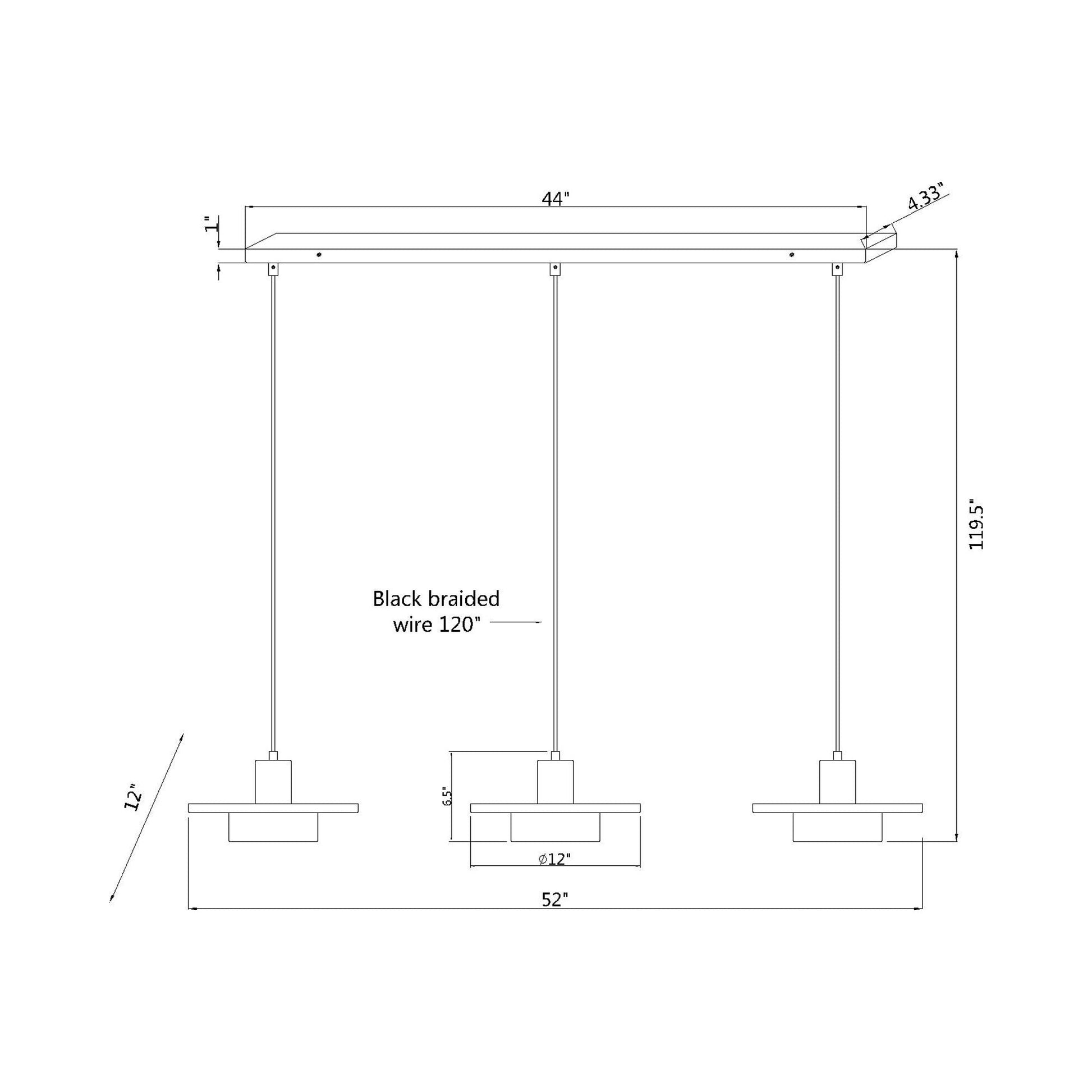 Ludo Linear LED Chandelier - line drawing.