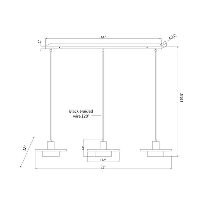 Ludo Linear LED Chandelier - line drawing.