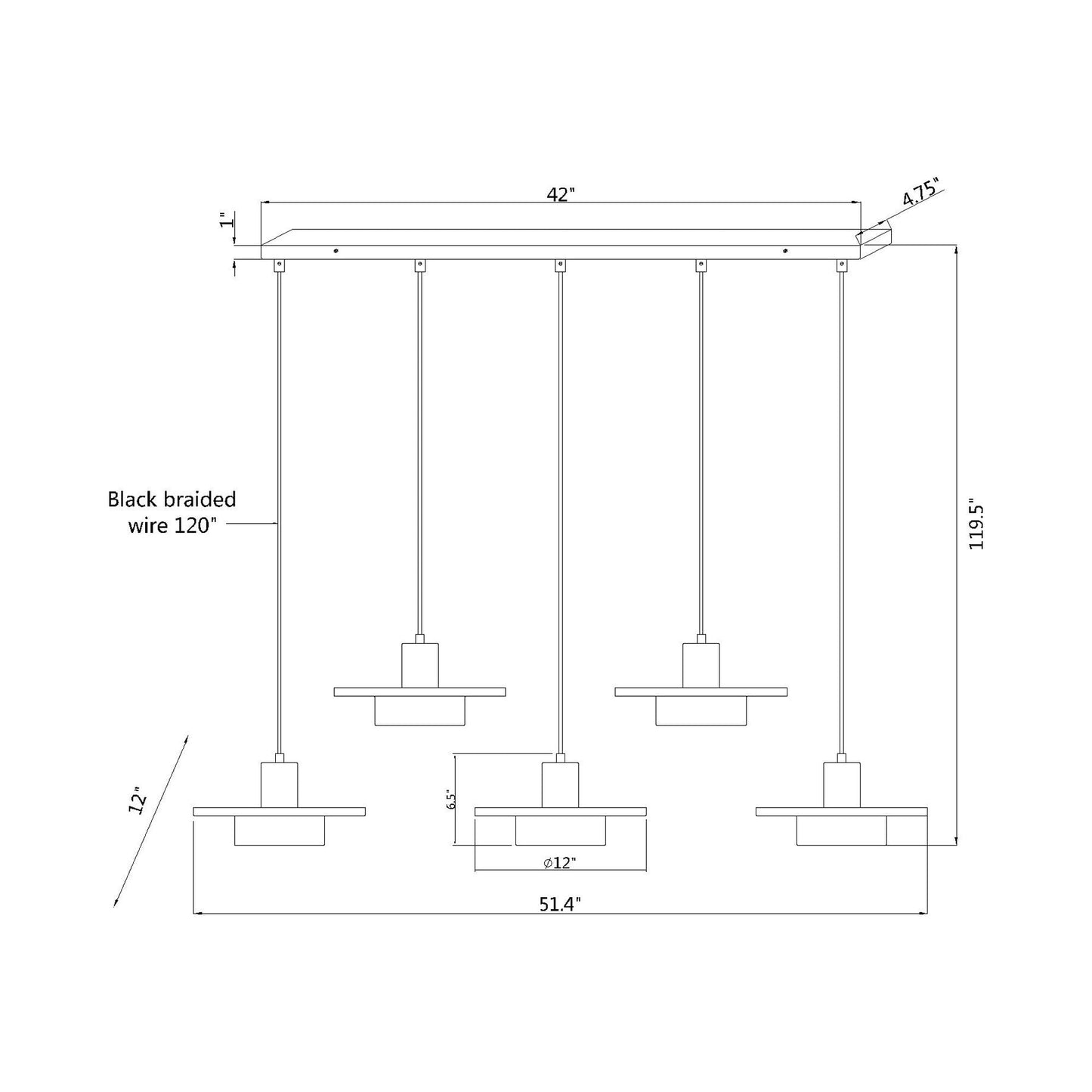 Ludo Linear LED Chandelier - line drawing.