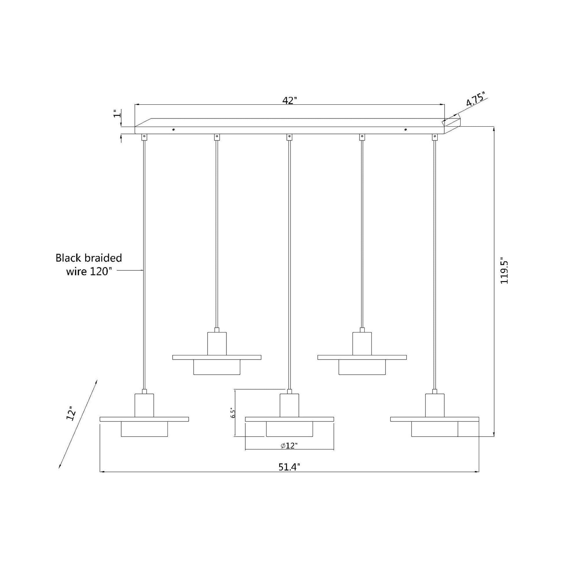 Ludo Linear LED Chandelier - line drawing.