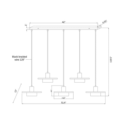 Ludo Linear LED Chandelier - line drawing.