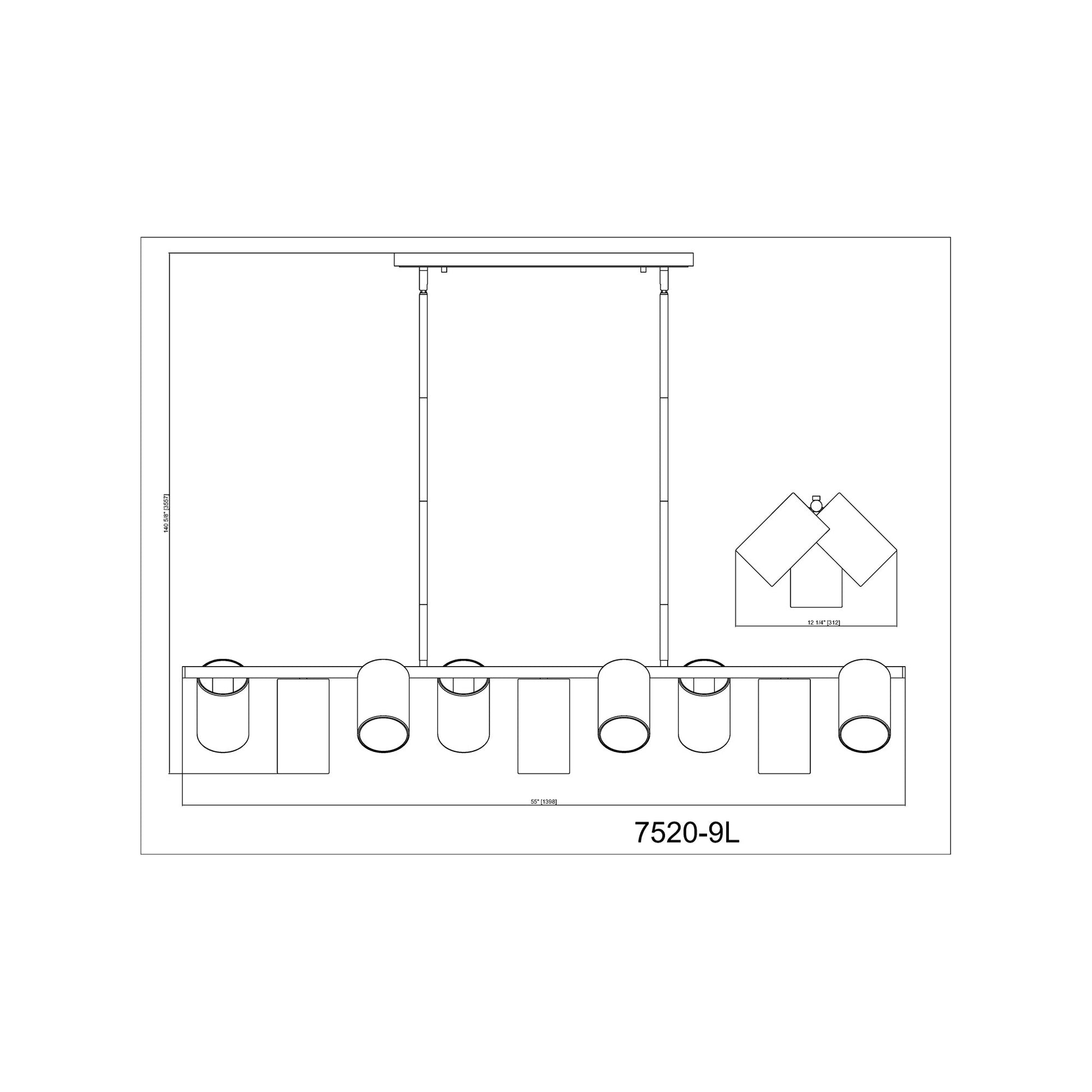 Lumina Linear Chandelier - line drawing.