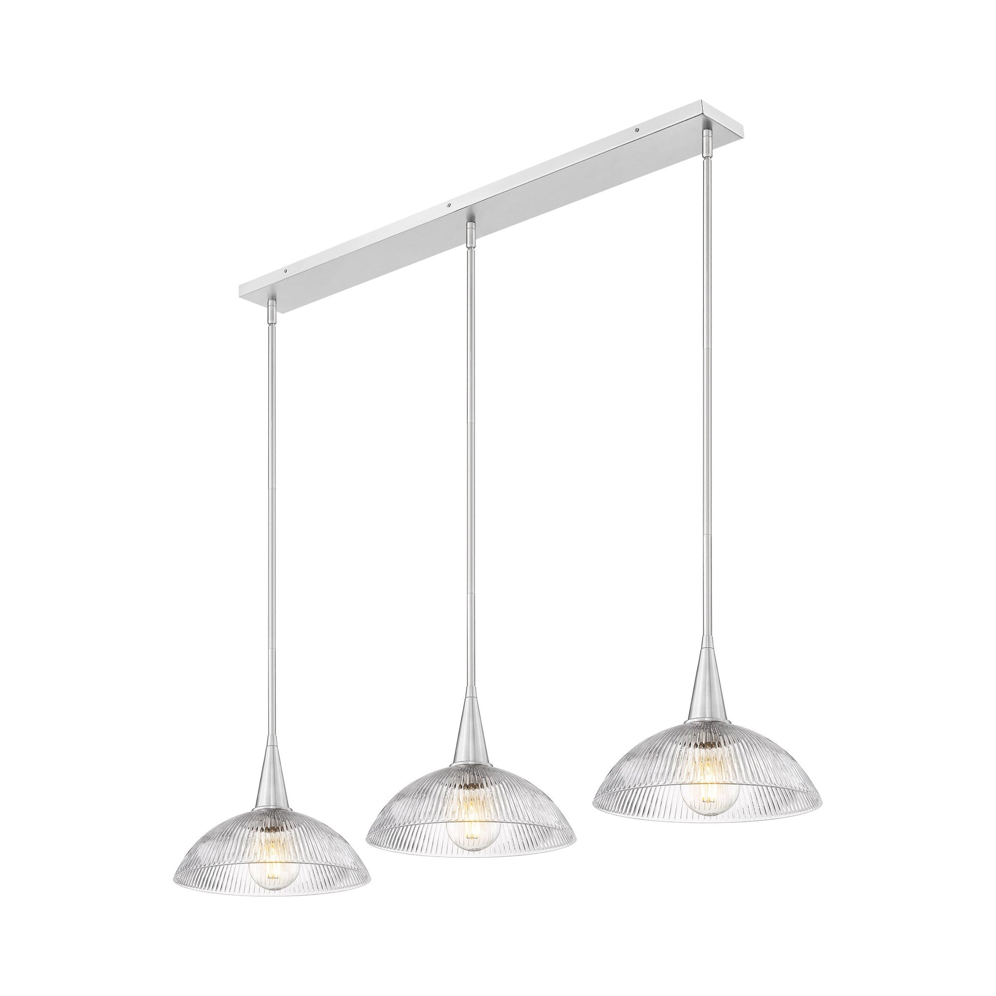 Lunelle Linear Chandelier in Brushed Nickel.