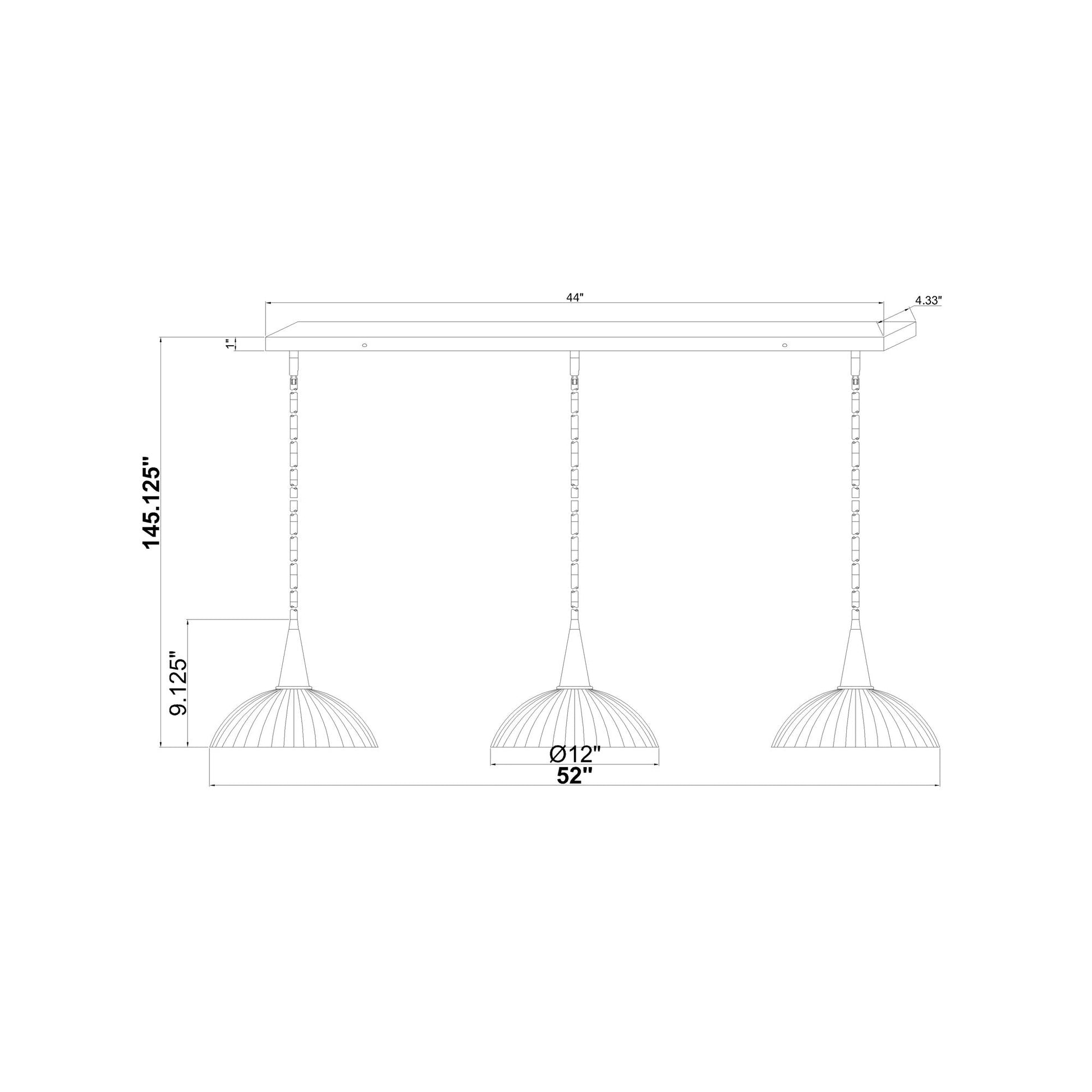 Lunelle Linear Chandelier - line drawing.