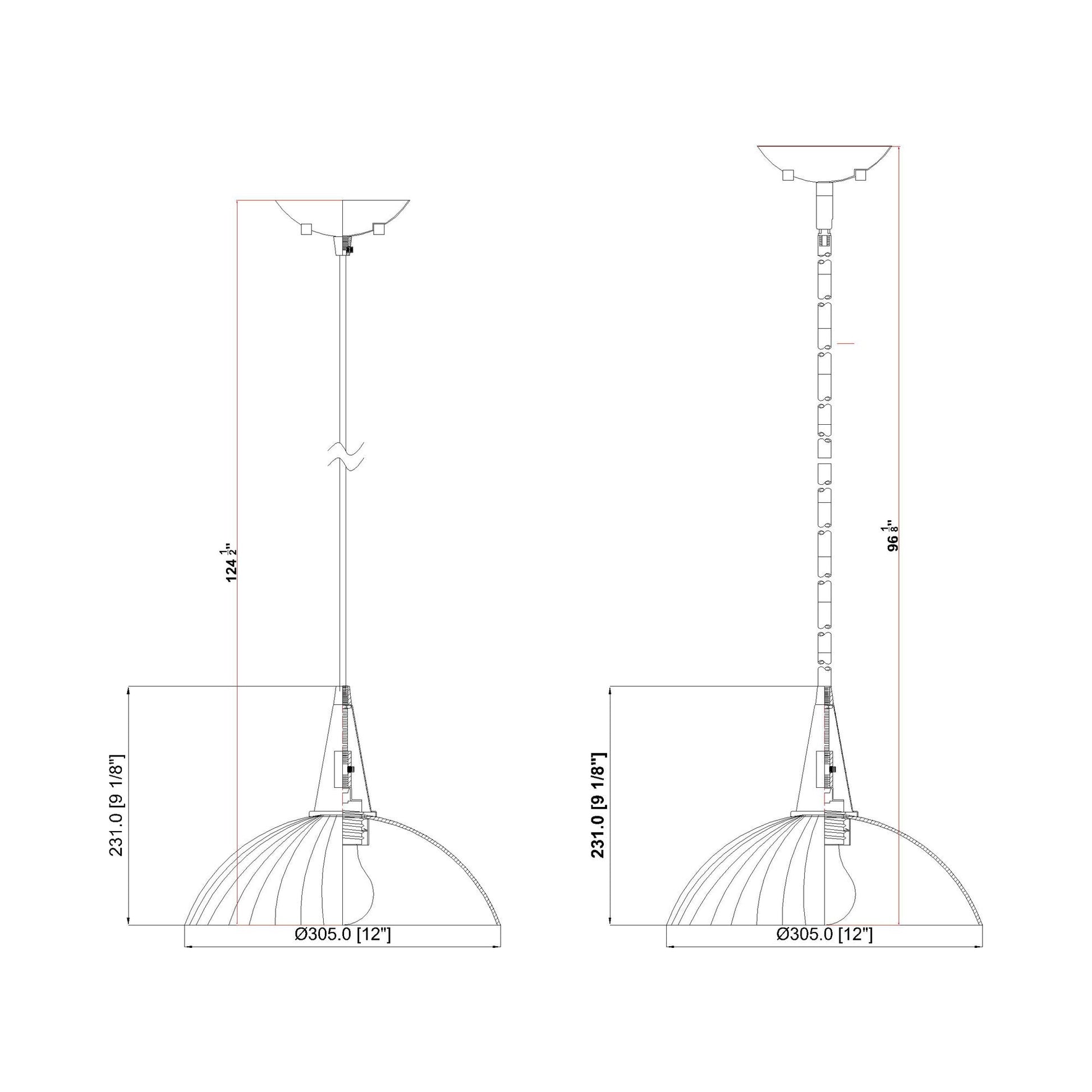Lunelle Pendant Light - line drawing.