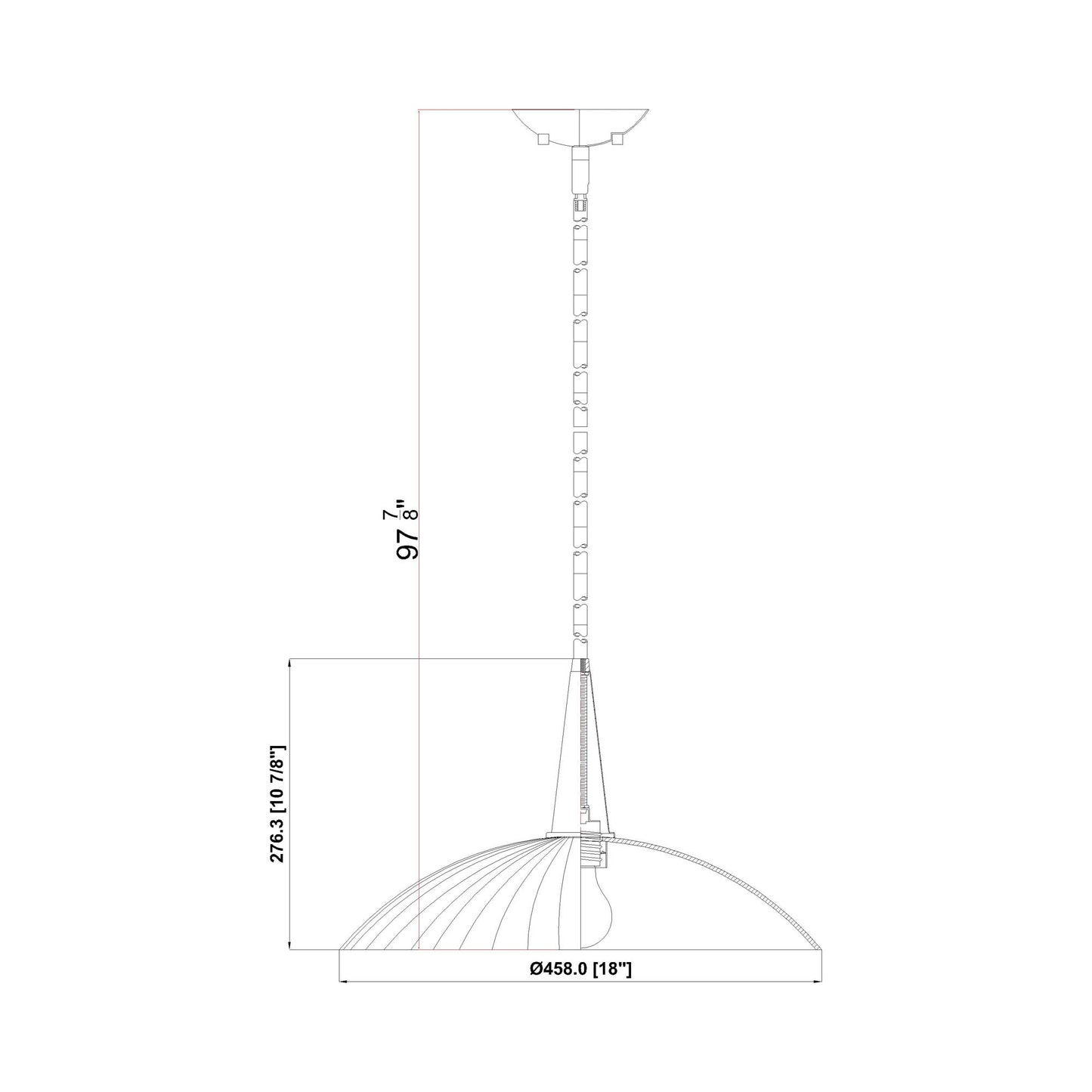 Lunelle Pendant Light - line drawing.