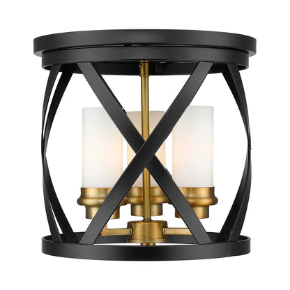 Malcalester Flush Mount Ceiling Light in Matte Black/Olde Brass (13-Inch).