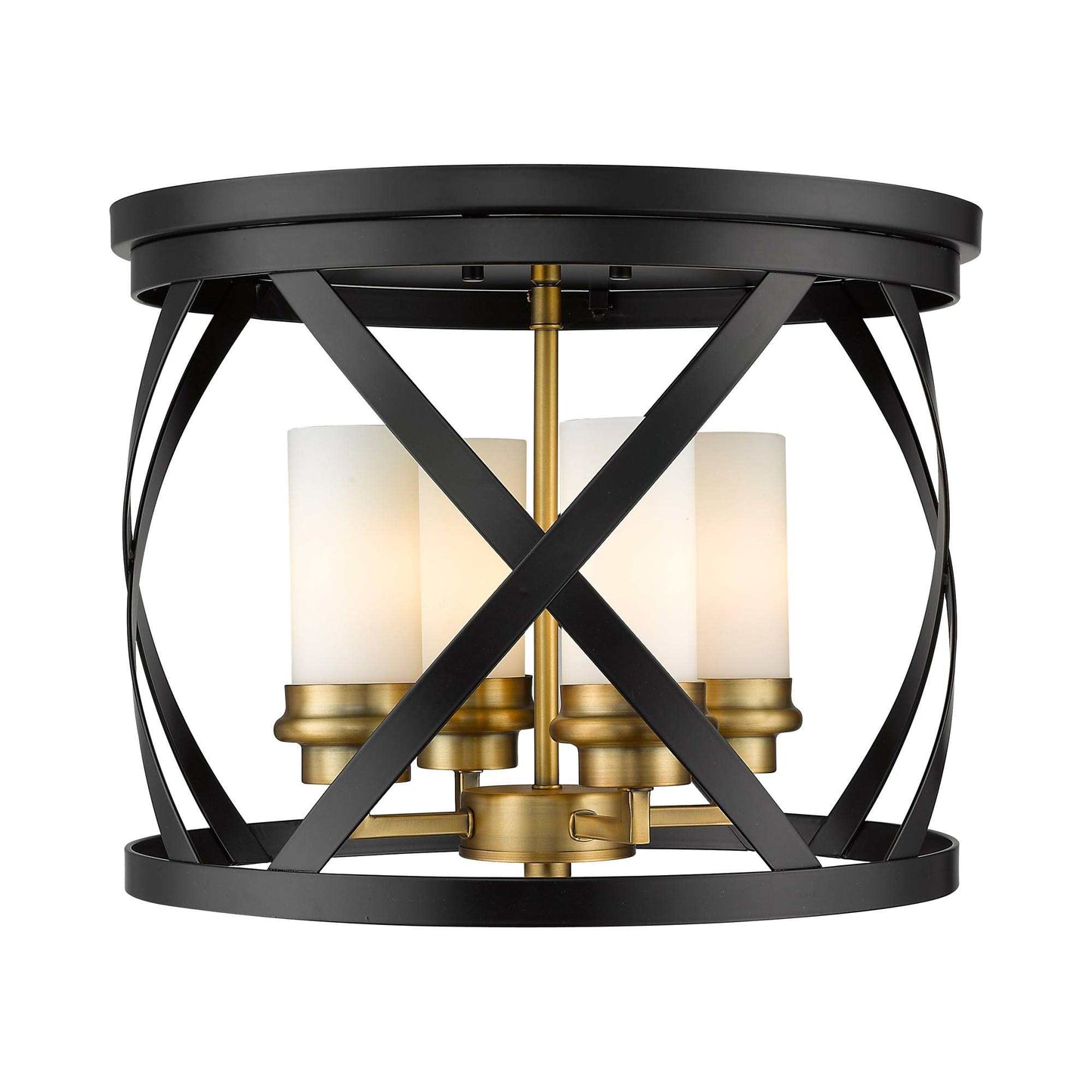 Malcalester Flush Mount Ceiling Light in Matte Black/Olde Brass (15.75-Inch).