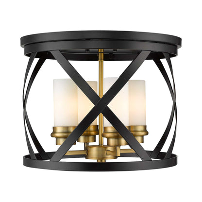 Malcalester Flush Mount Ceiling Light in Matte Black/Olde Brass (15.75-Inch).