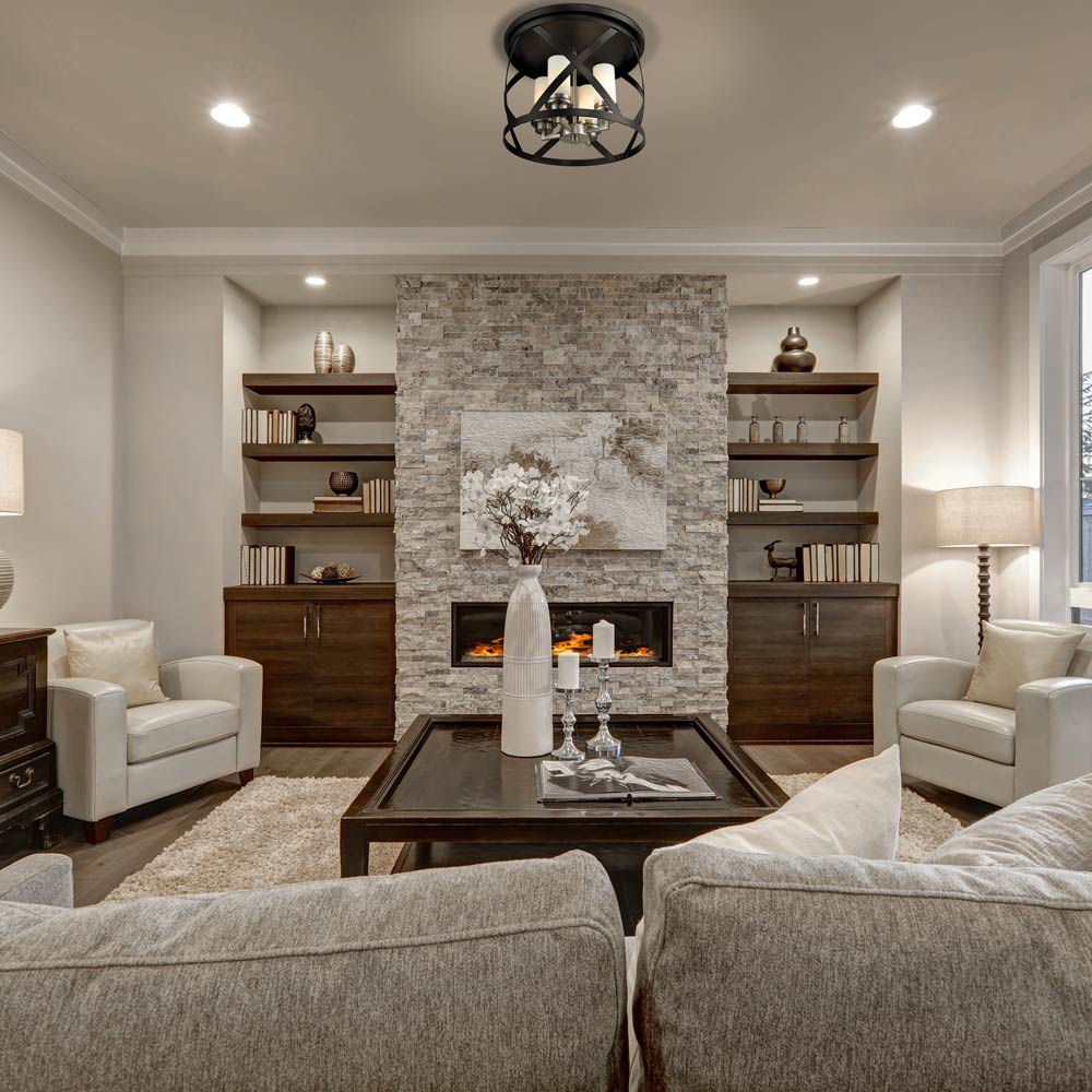 Malcalester Flush Mount Ceiling Light in living room.