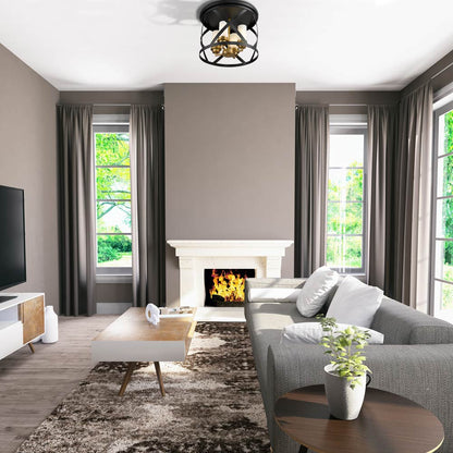 Malcalester Flush Mount Ceiling Light in living room.