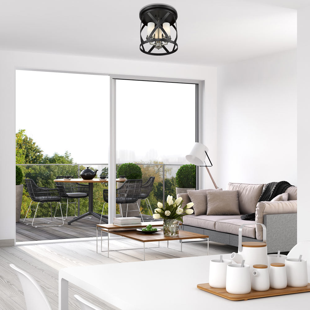 Malcalester Flush Mount Ceiling Light in living room.