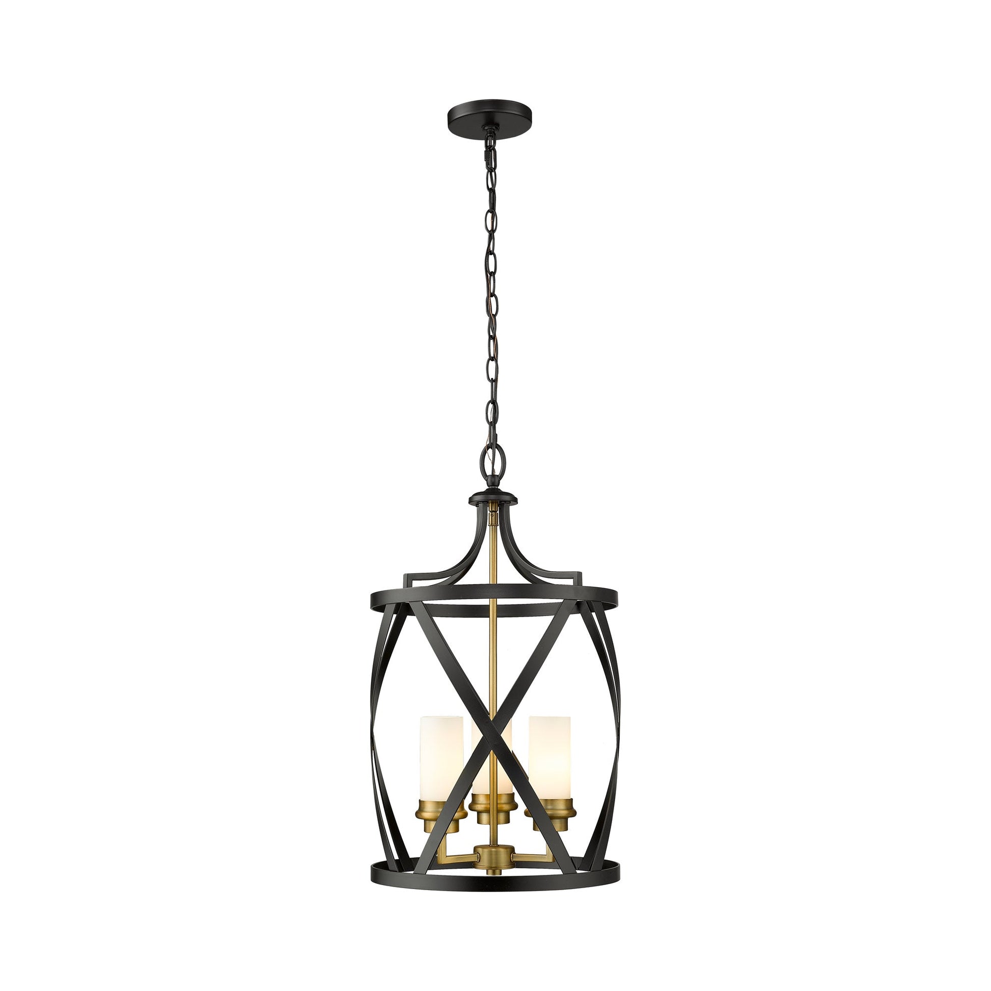 Malcalester Pendant Light in Matte Black/Olde Brass (3-Light).