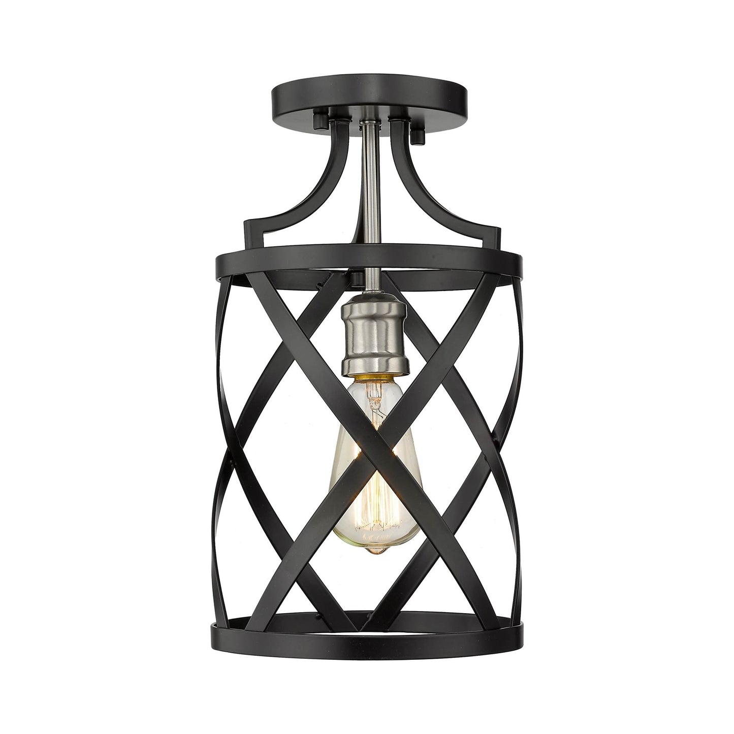 Malcalester Semi Flush Mount Ceiling Light in Matte Black/Brushed Nickel.