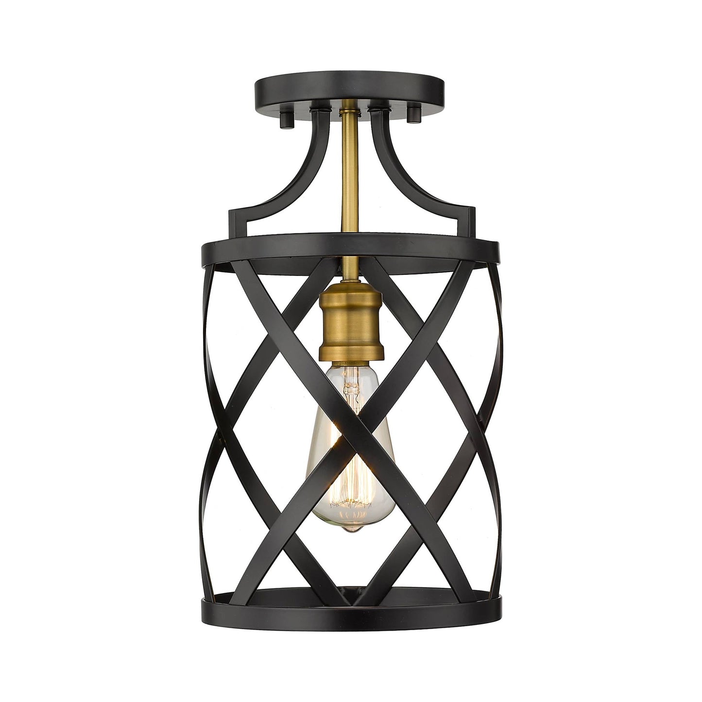 Malcalester Semi Flush Mount Ceiling Light in Matte Black/Olde Brass.