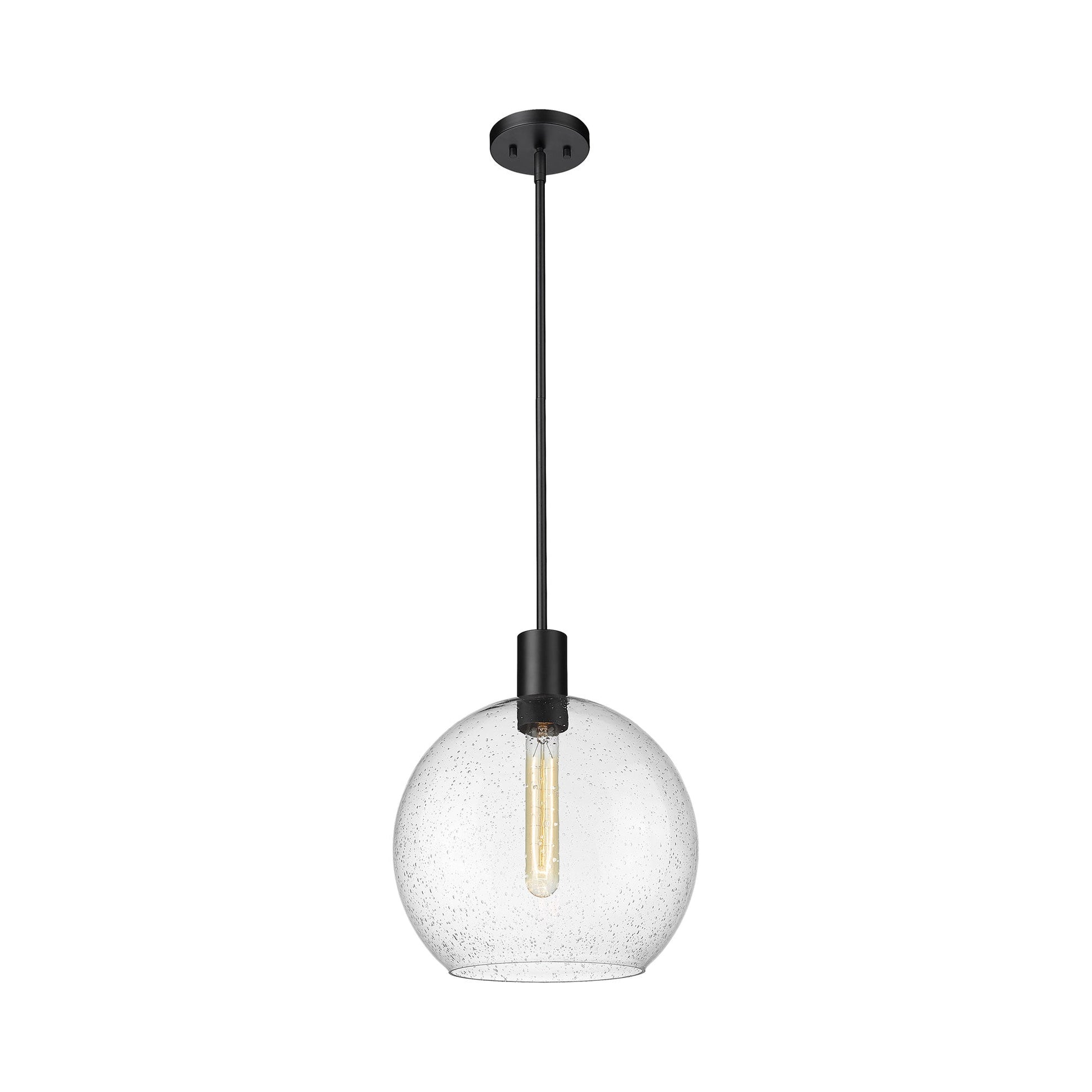 Margo Pendant Light in Matte Black/Clear Seedy (13.75-Inch).