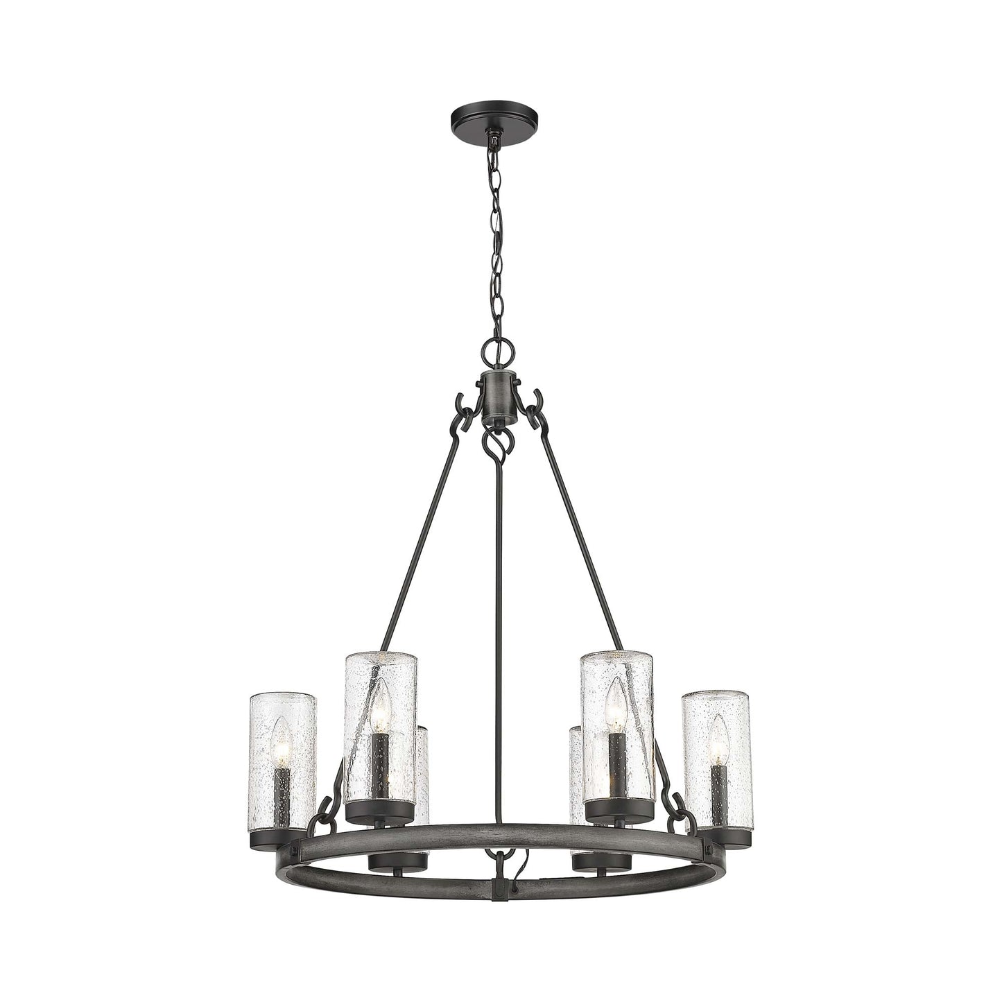Marlow Outdoor Chandelier in Ashen Barnboard.
