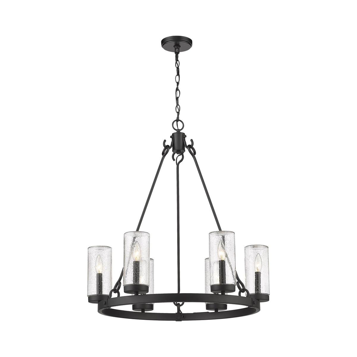 Marlow Outdoor Chandelier in Matte Black.