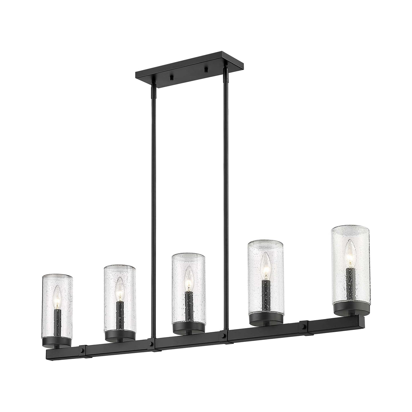 Marlow Outdoor Linear Chandelier in Matte Black.