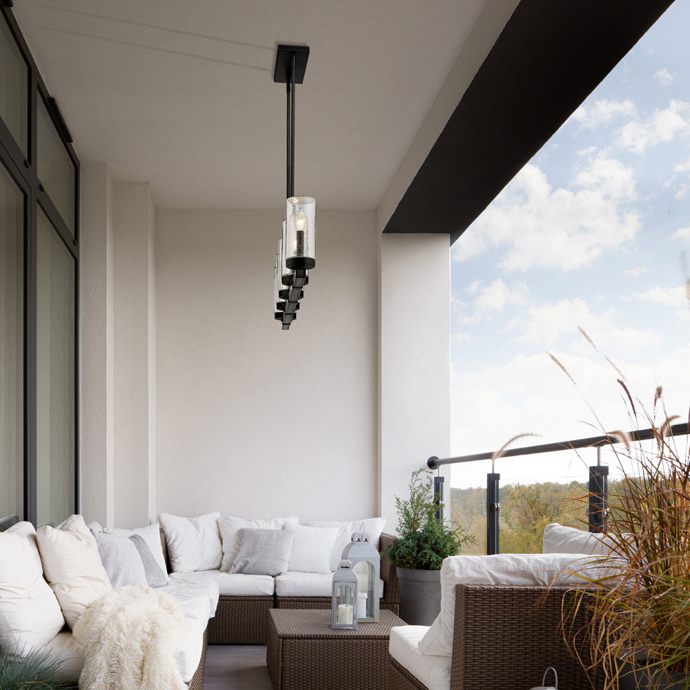 Marlow Outdoor Linear Chandelier in Outside Area.