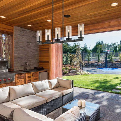 Marlow Outdoor Linear Chandelier in Outside Area.