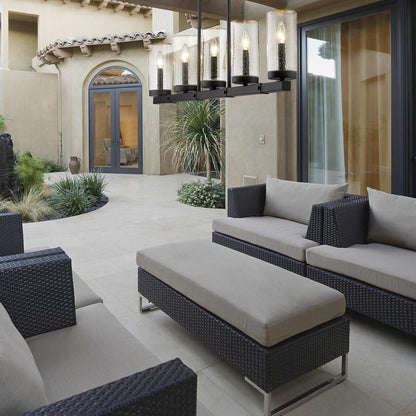 Marlow Outdoor Linear Chandelier in Outside Area.