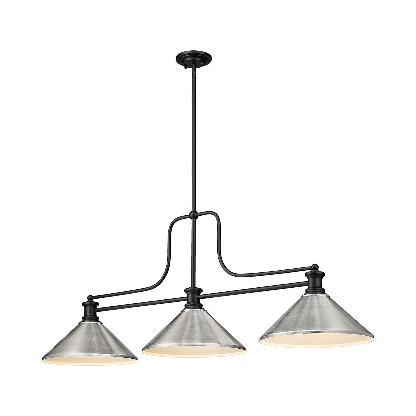 Melange Cone Billiard Pendant Light in Matte Black/Brushed Nickel (14-Inch).