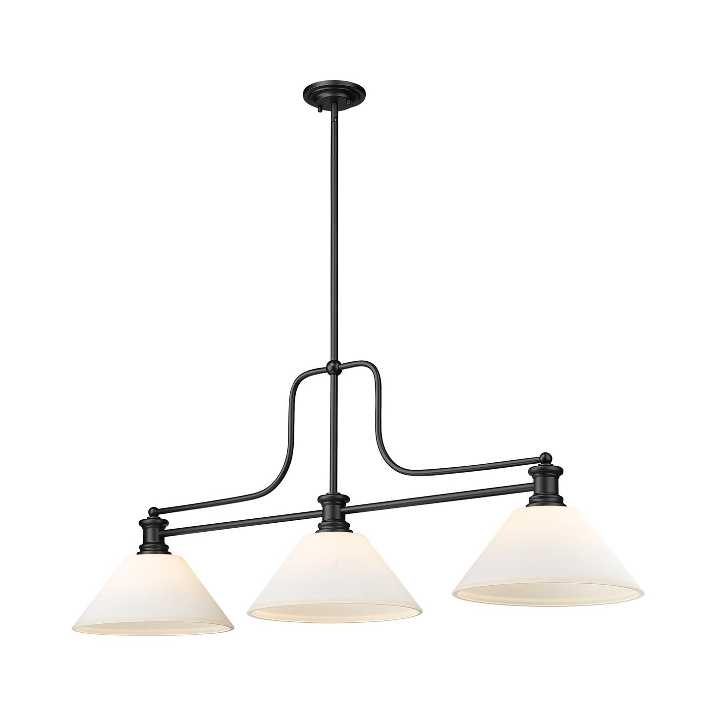 Melange Cone Billiard Pendant Light in Matte Black/Matte Opal (14-Inch).