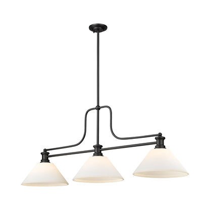 Melange Cone Billiard Pendant Light in Matte Black/Matte Opal (14-Inch).