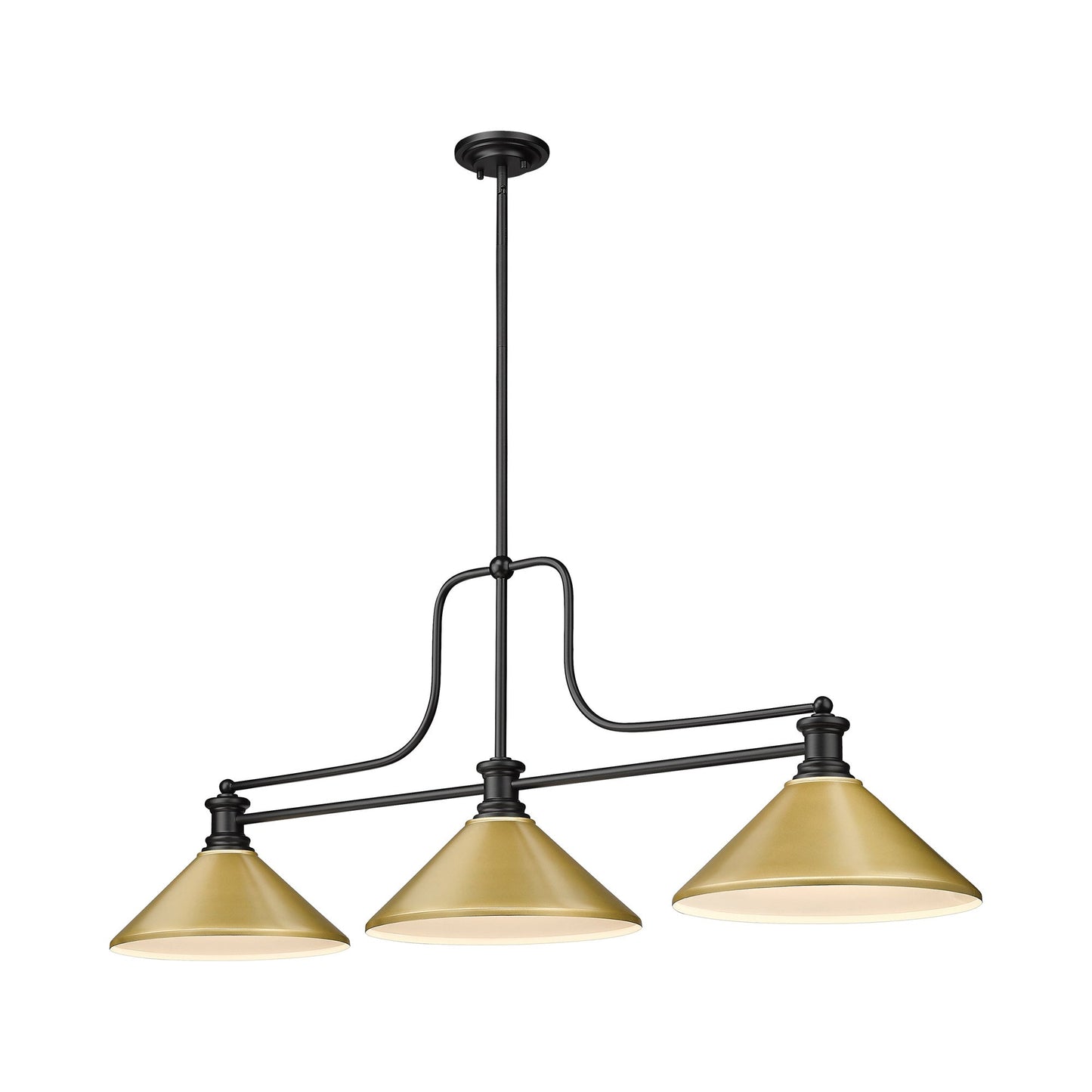 Melange Cone Billiard Pendant Light in Matte Black/Satin Gold (14-Inch).
