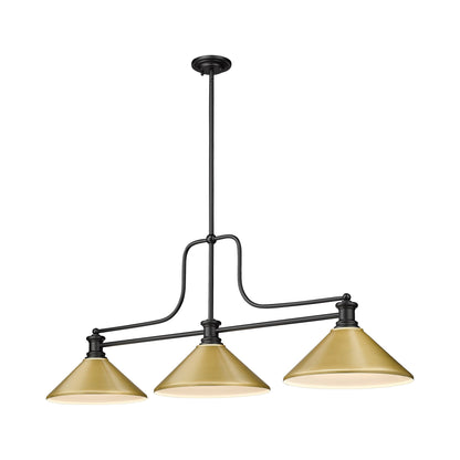 Melange Cone Billiard Pendant Light in Matte Black/Satin Gold (14-Inch).