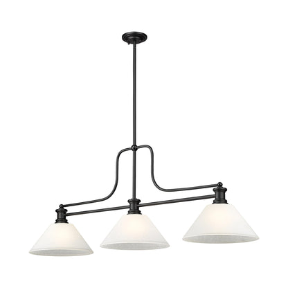 Melange Cone Billiard Pendant Light in Matte Black/White Linen (14-Inch).