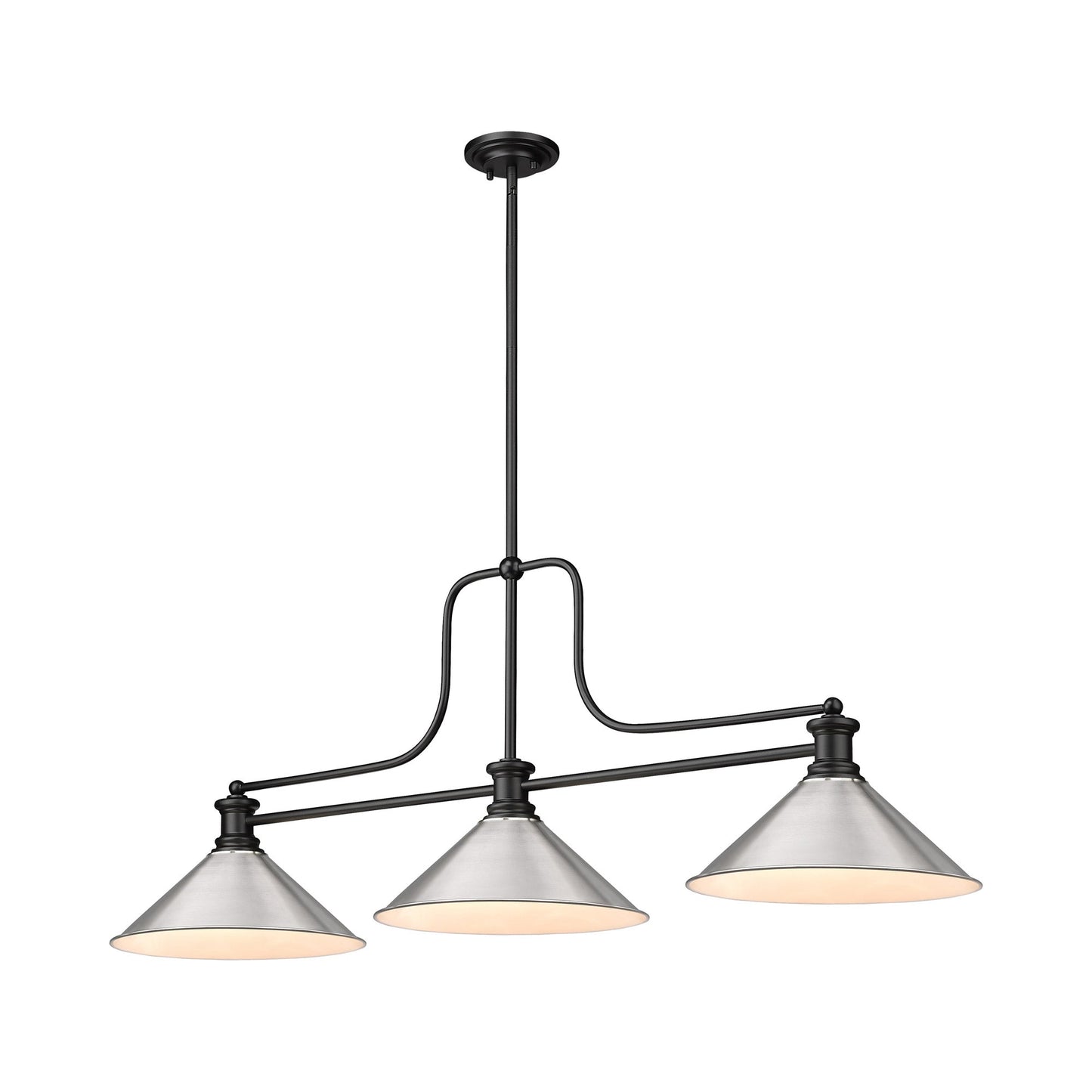 Melange Cone Billiard Pendant Light in Matte Black/Brushed Nickel (15-Inch).