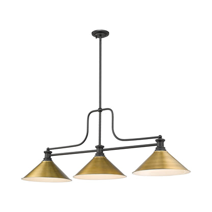 Melange Cone Billiard Pendant Light in Matte Black/Rubbed Brass (15-Inch).