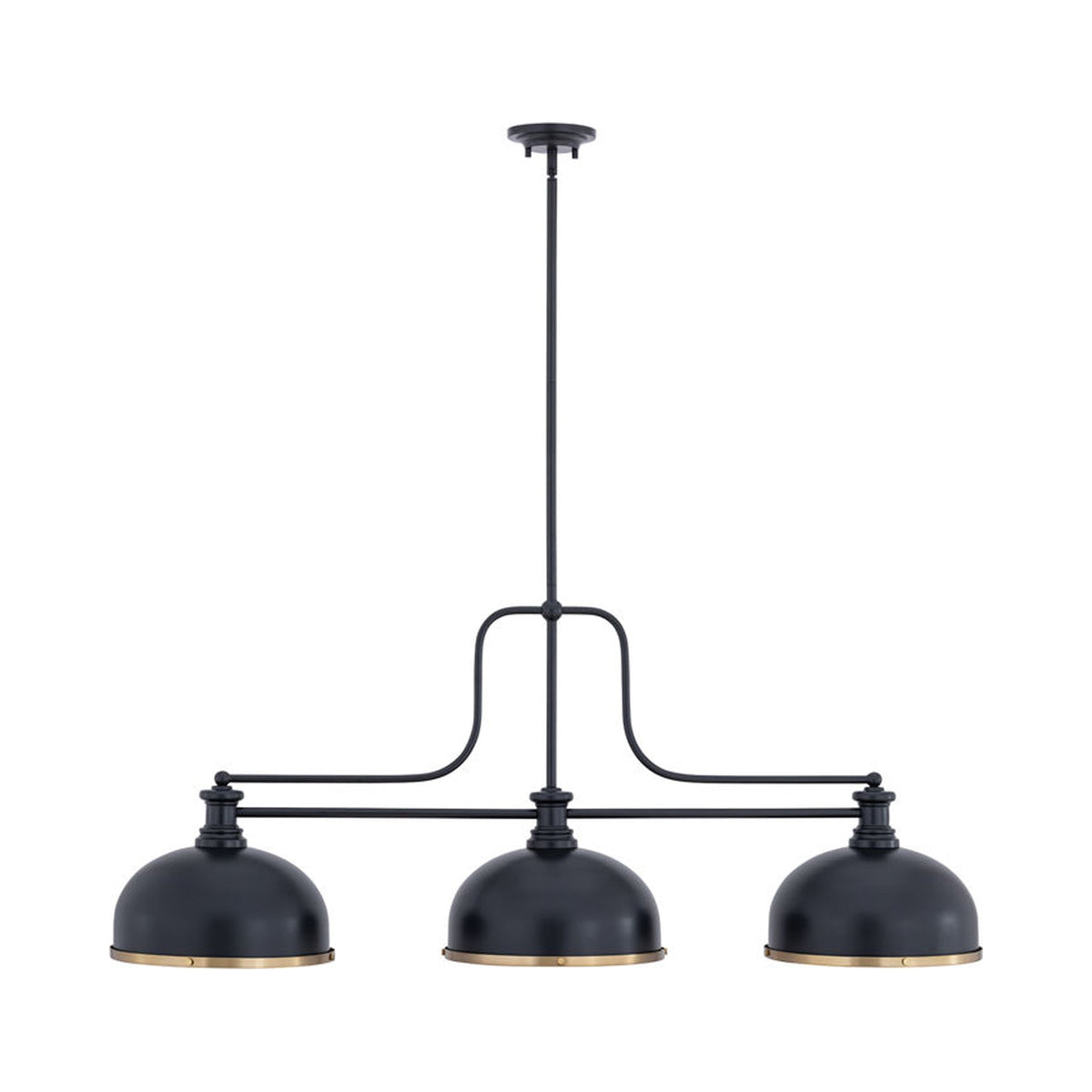 Melange Dome Billiard Pendant Light in Matte Black/Matte Black/Heritage Brass (13.25-Inch).