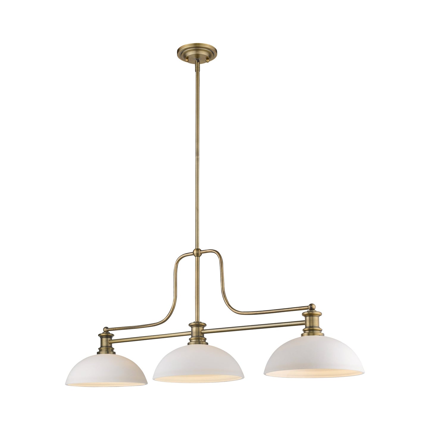 Melange Dome Billiard Pendant Light in Heritage Brass/Matte Opal (14-Inch).