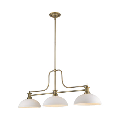 Melange Dome Billiard Pendant Light in Heritage Brass/Matte Opal (14-Inch).