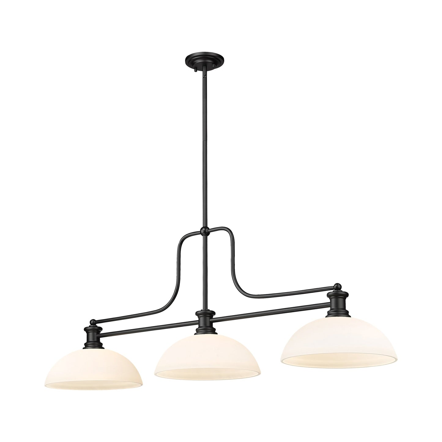 Melange Dome Billiard Pendant Light in Matte Black/Matte Opal (14-Inch).