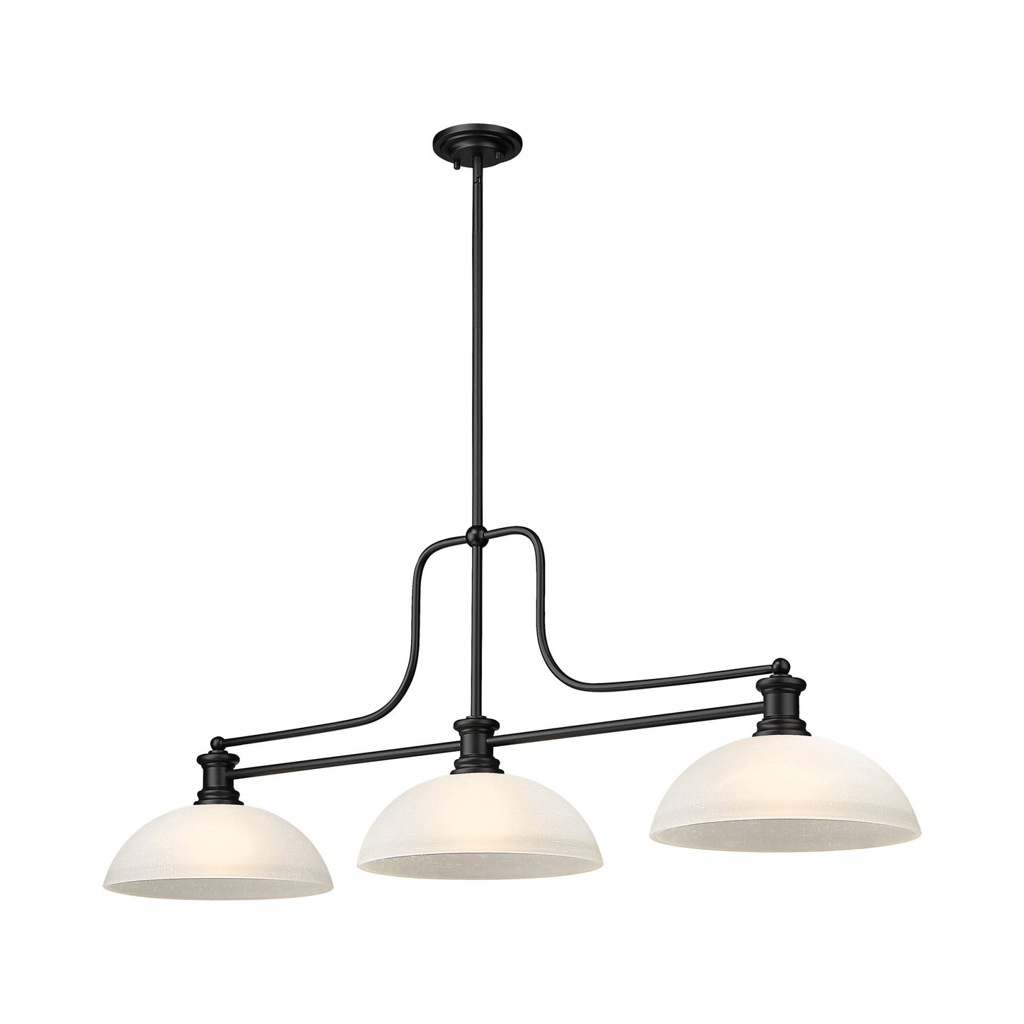 Melange Dome Billiard Pendant Light in Matte Black/White Linen (14-Inch).