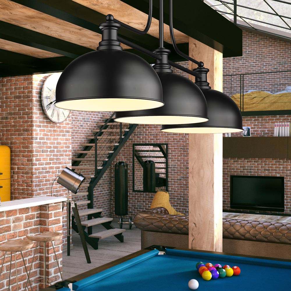 Melange Dome Billiard Pendant Light in game room.
